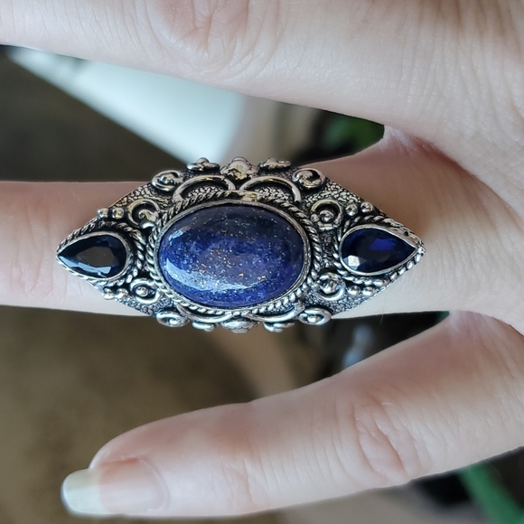 New Lapis Lazuli & Blue Topaz 925 Silver Statement Ring. - Picture 9 of 15